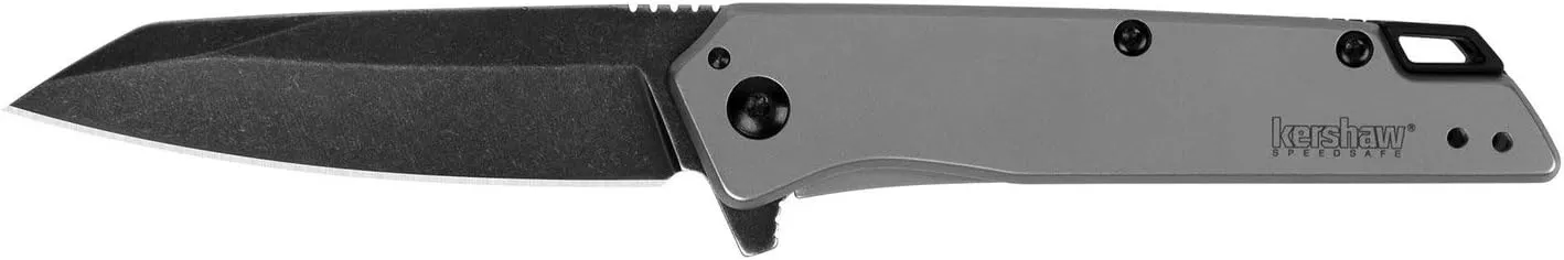 Kershaw Misdirect Pocketknife; 2.9 in. 4Cr13 Black-Oxide Blackwash Finish Blade, Stainless Steel Stonewash Finish Handle Equipped with Assisted Opening, Flipper and Frame Lock