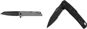 Kershaw Misdirect Pocketknife; 2.9 in. 4Cr13 Black-Oxide Blackwash Finish Blade, Stainless Steel Stonewash Finish Handle Equipped with Assisted Opening, Flipper and Frame Lock