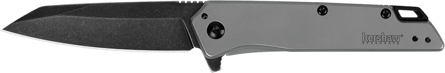 Kershaw Misdirect Pocketknife; 2.9 in. 4Cr13 Black-Oxide Blackwash Finish Blade, Stainless Steel Stonewash Finish Handle Equipped with Assisted Opening, Flipper and Frame Lock