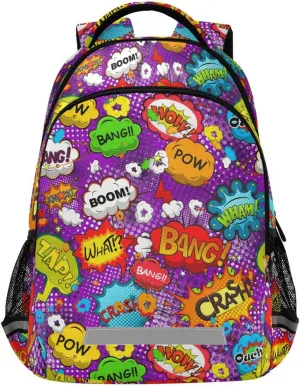 Kids Backpack for Boys Girls Bookbags Comic Speech Bubbles School Backpack Elementary Bags Travel Daypack Lightweight Waterproof with Reflective Strip