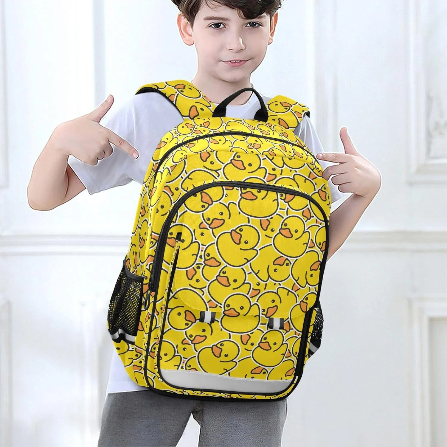Kids Backpack for Boys Girls Bookbags Elementary Backpack Yellow Rubber Duck School Bags Travel Daypack Lightweight Waterproof with Reflective Strip