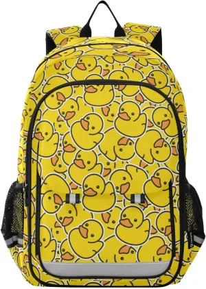 Kids Backpack for Boys Girls Bookbags Elementary Backpack Yellow Rubber Duck School Bags Travel Daypack Lightweight Waterproof with Reflective Strip