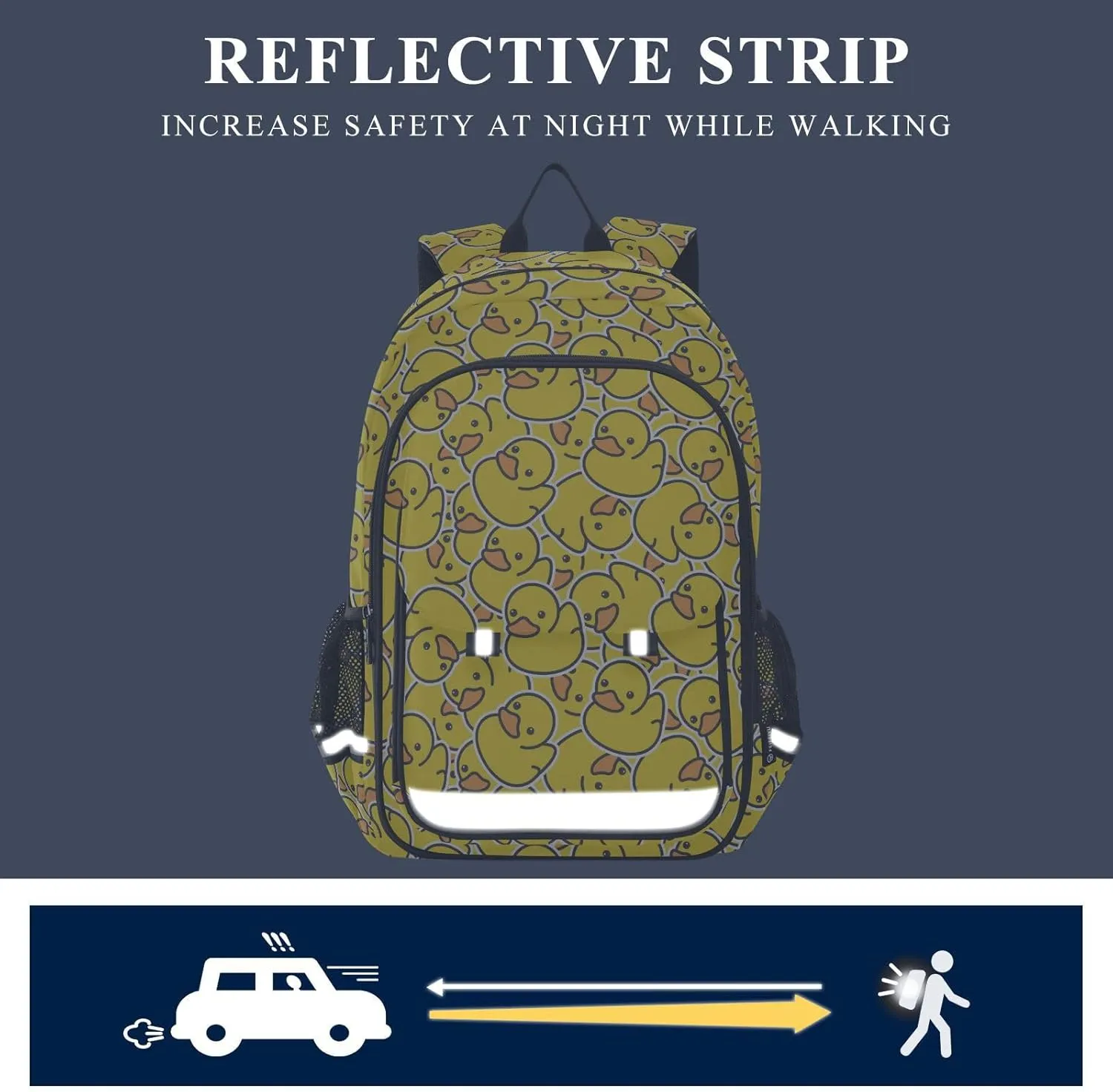 Kids Backpack for Boys Girls Bookbags Elementary Backpack Yellow Rubber Duck School Bags Travel Daypack Lightweight Waterproof with Reflective Strip