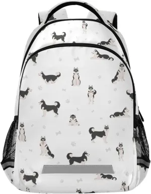 Kids Backpack for Boys Girls Bookbags Siberian Husky Dog School Backpack Elementary Bags Travel Daypack Lightweight Waterproof with Reflective Strip