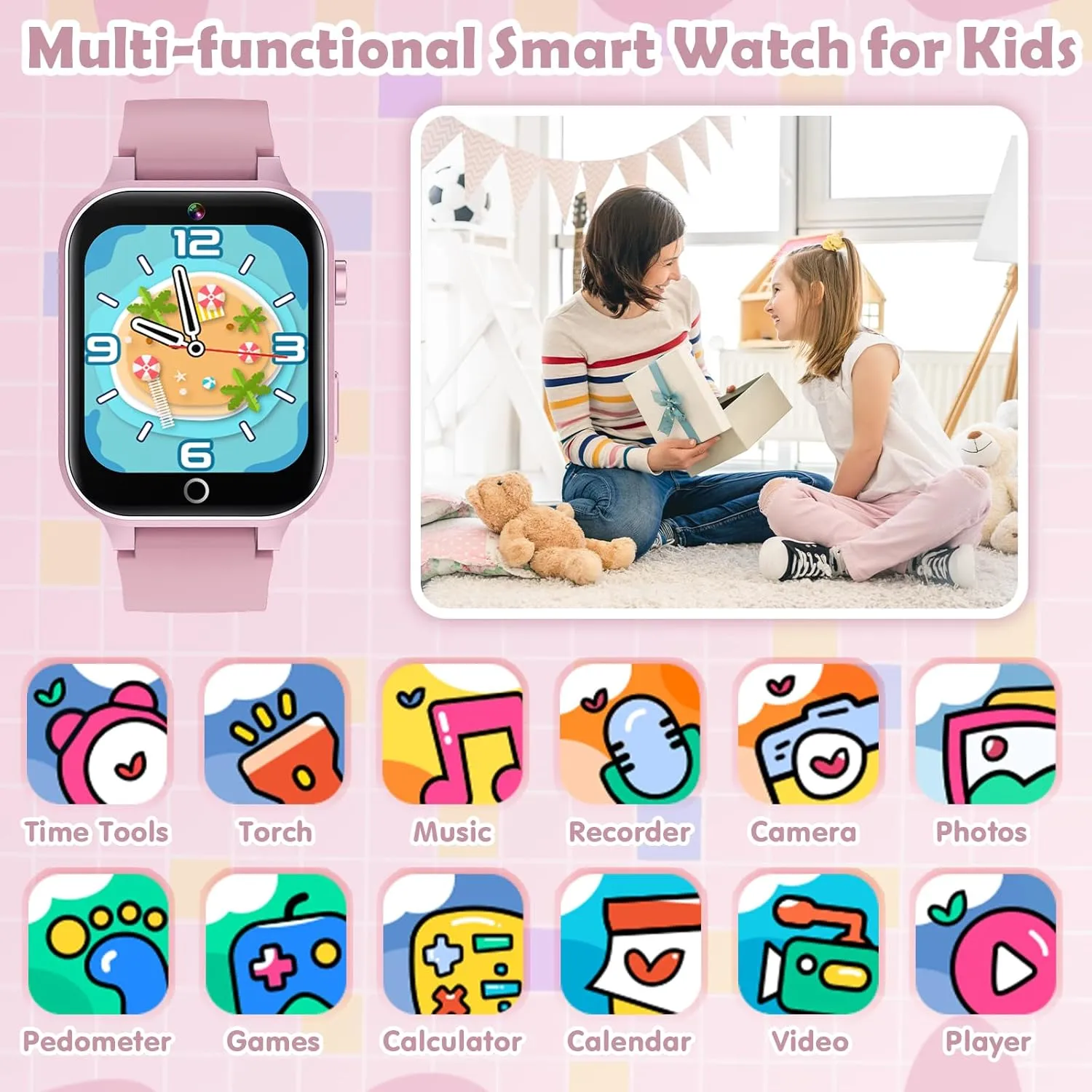 Kids Games Watch, with 26 Puzzle Games, Touch Screen, HD Camera, Alarm Clock, Toys for Ages 4-12 Years Old.Birthday Gift for Boys Girls (Pink)