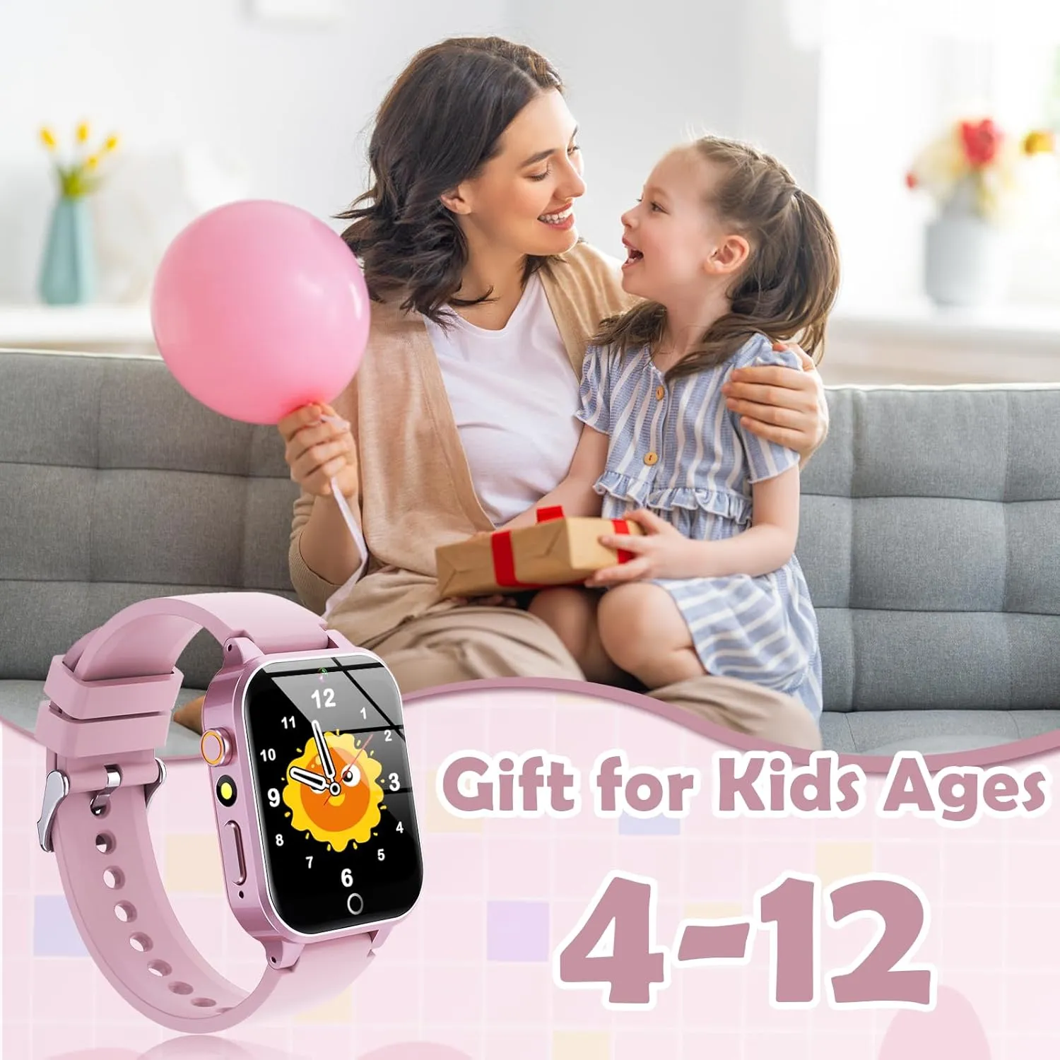 Kids Games Watch, with 26 Puzzle Games, Touch Screen, HD Camera, Alarm Clock, Toys for Ages 4-12 Years Old.Birthday Gift for Boys Girls (Pink)