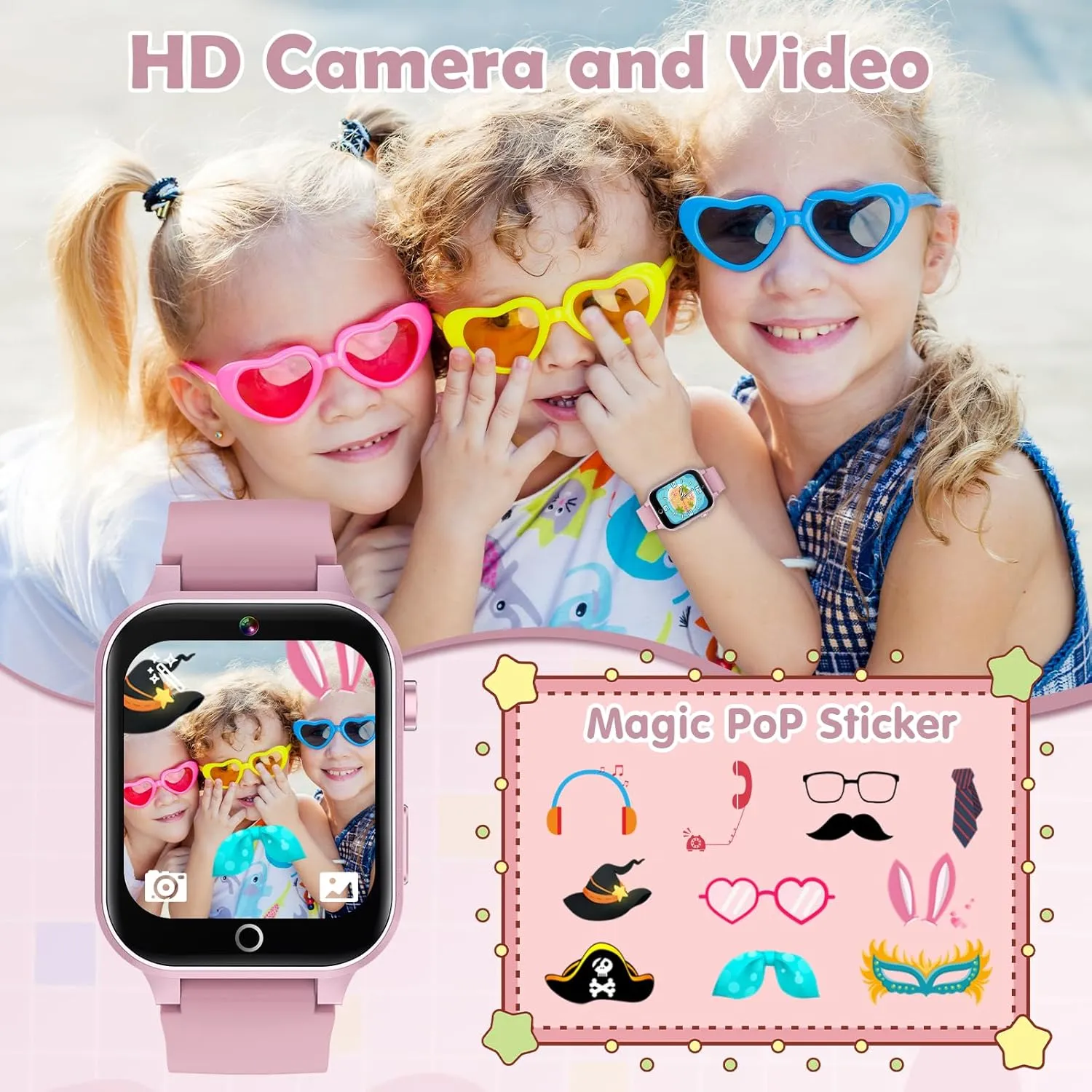 Kids Games Watch, with 26 Puzzle Games, Touch Screen, HD Camera, Alarm Clock, Toys for Ages 4-12 Years Old.Birthday Gift for Boys Girls (Pink)