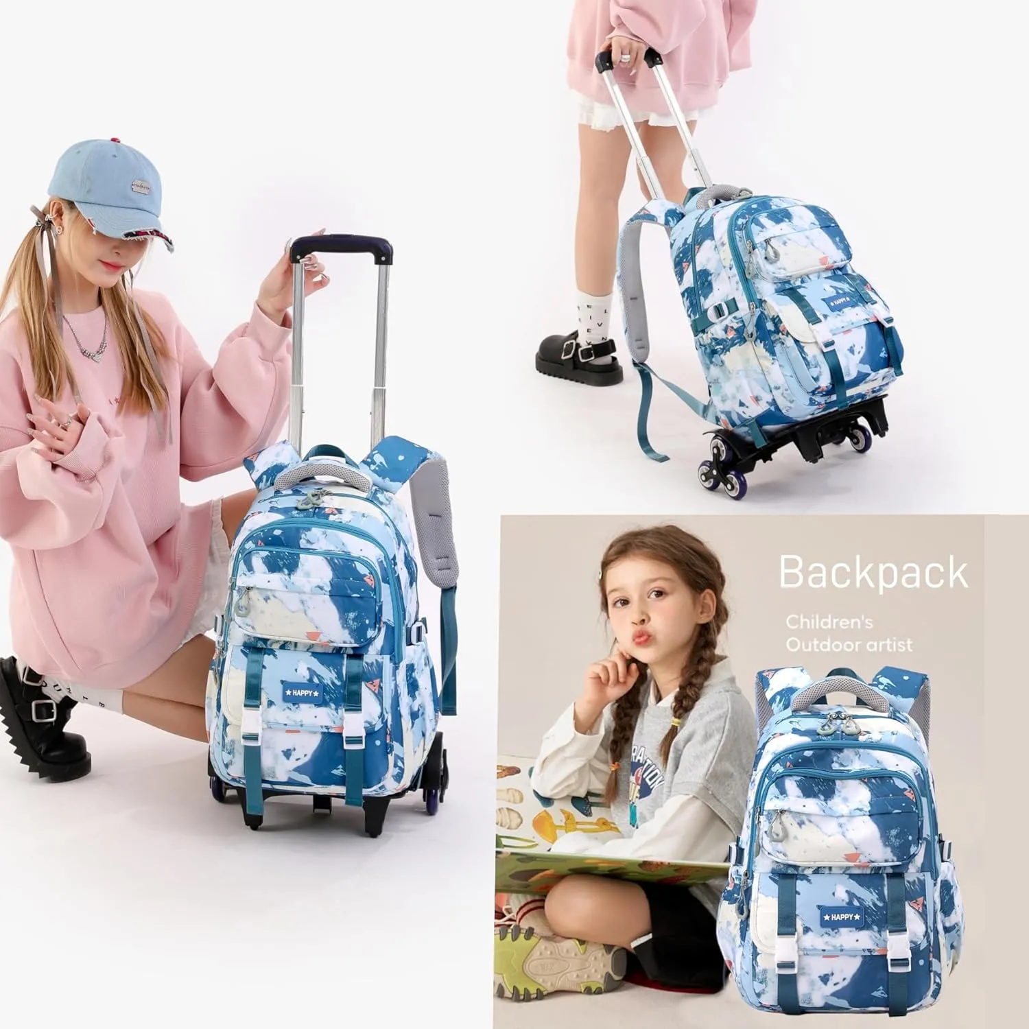 Kids Rolling Backpack for Girls School Backpack with Wheels for Boys Wheeled Bookbag Trolley Bag for Primary Student