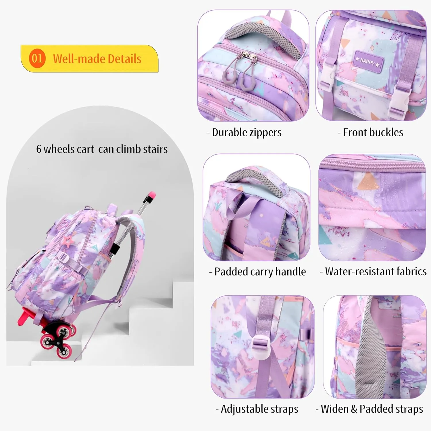 Kids Rolling Backpack for Girls School Backpack with Wheels for Boys Wheeled Bookbag Trolley Bag for Primary Student