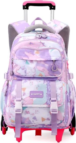 Kids Rolling Backpack for Girls School Backpack with Wheels for Girls Wheeled Bookbag Trolley Bag for Primary Student
