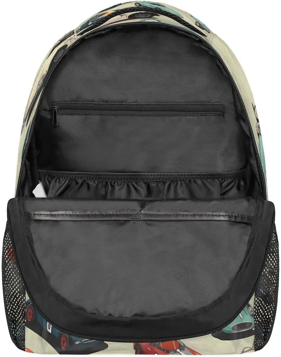 Kids School Backpack Cool Race Cars Pattern Large Bookbag for Elementary Students Boys Girls Lightweight Travel Casual Daypack Water Resistant Outdoor Hiking Sport Rucksack
