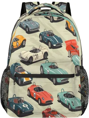 Kids School Backpack Cool Race Cars Pattern Large Bookbag for Elementary Students Boys Girls Lightweight Travel Casual Daypack Water Resistant Outdoor Hiking Sport Rucksack