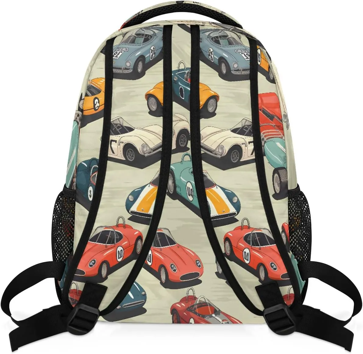 Kids School Backpack Cool Race Cars Pattern Large Bookbag for Elementary Students Boys Girls Lightweight Travel Casual Daypack Water Resistant Outdoor Hiking Sport Rucksack