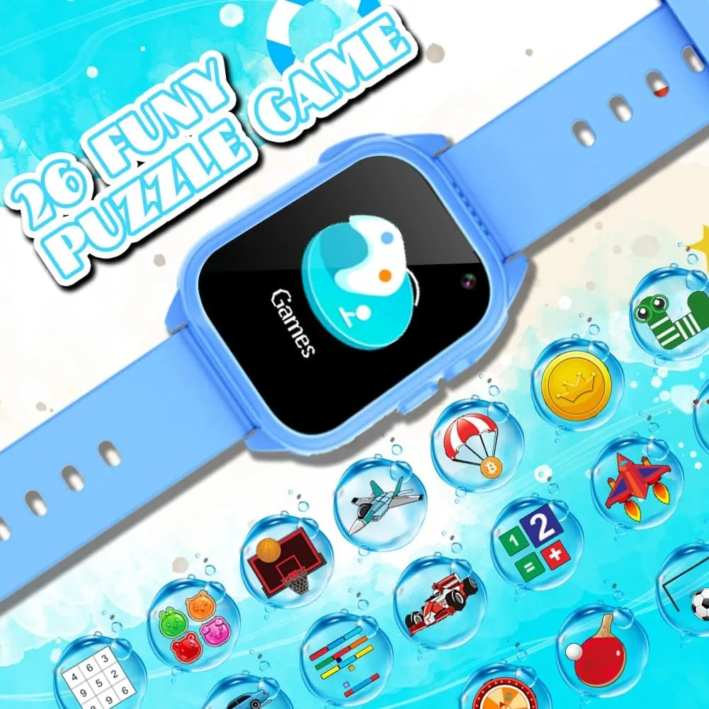Kids Waterproof Smart Watch for Boys Girls Ages 3-12 Learning Toys with 26 Games Camera Video 1.44" Touchscreen Music Player Alarm Clock Flashlight Pedometer Toddler Watches Birthday Gifts