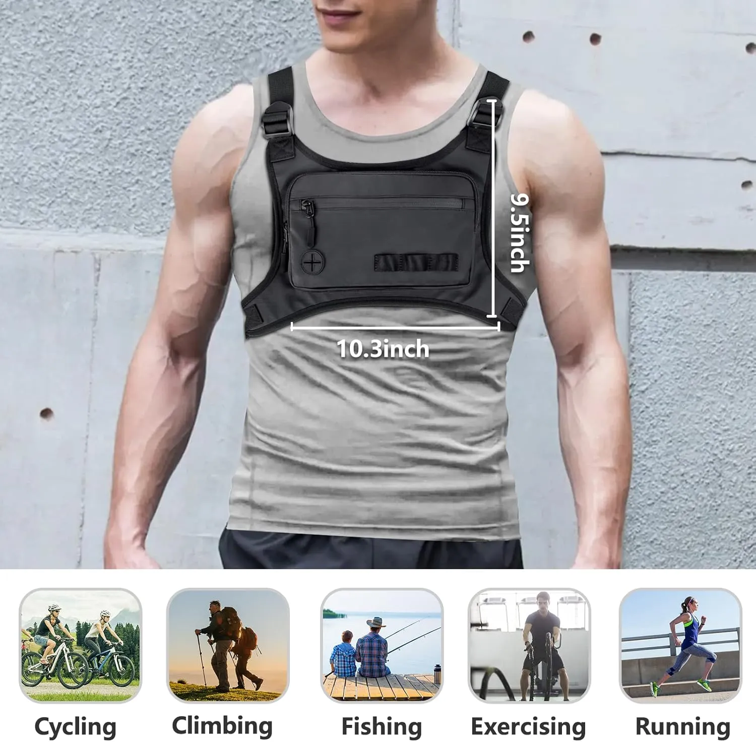 KINGSLONG Running Chest Pack, Lightweight Running Vest Water Resistant Chest Bag with Phone Holder for Workouts, Running Backpack for Men Women
