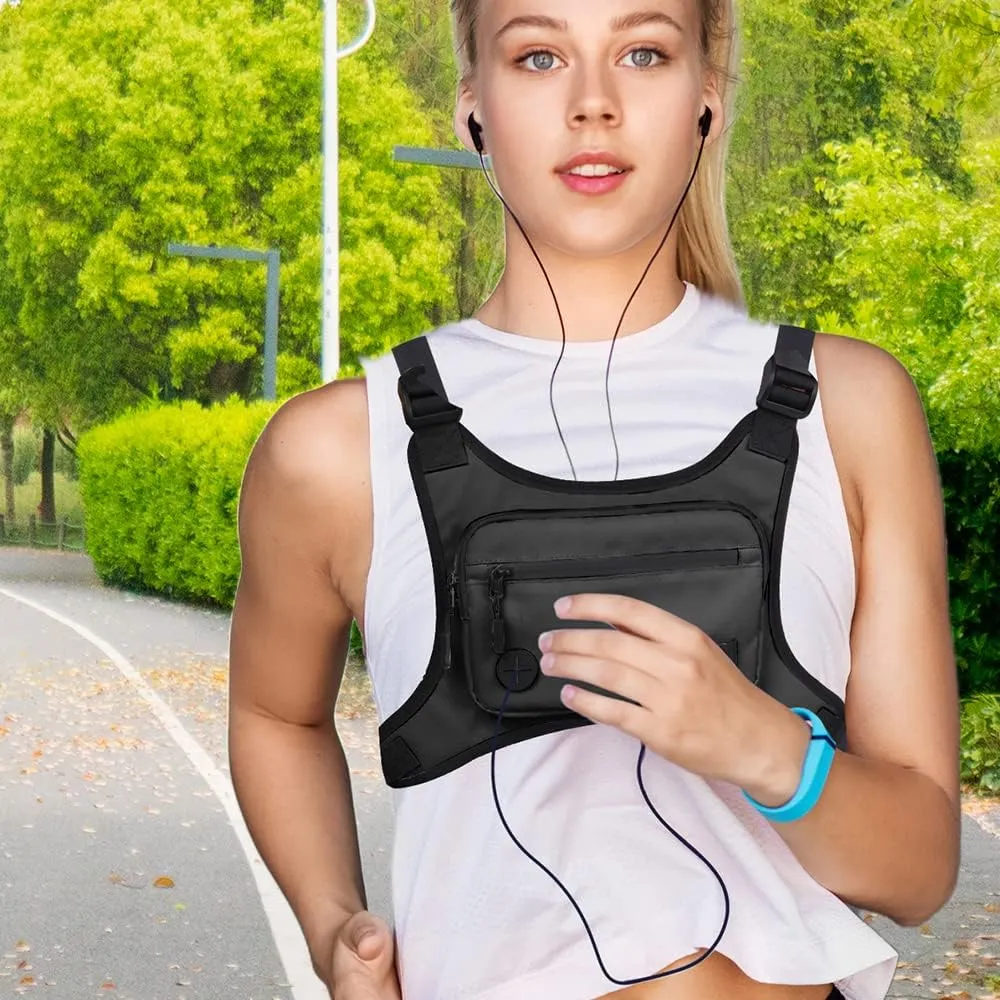 KINGSLONG Running Chest Pack, Lightweight Running Vest Water Resistant Chest Bag with Phone Holder for Workouts, Running Backpack for Men Women