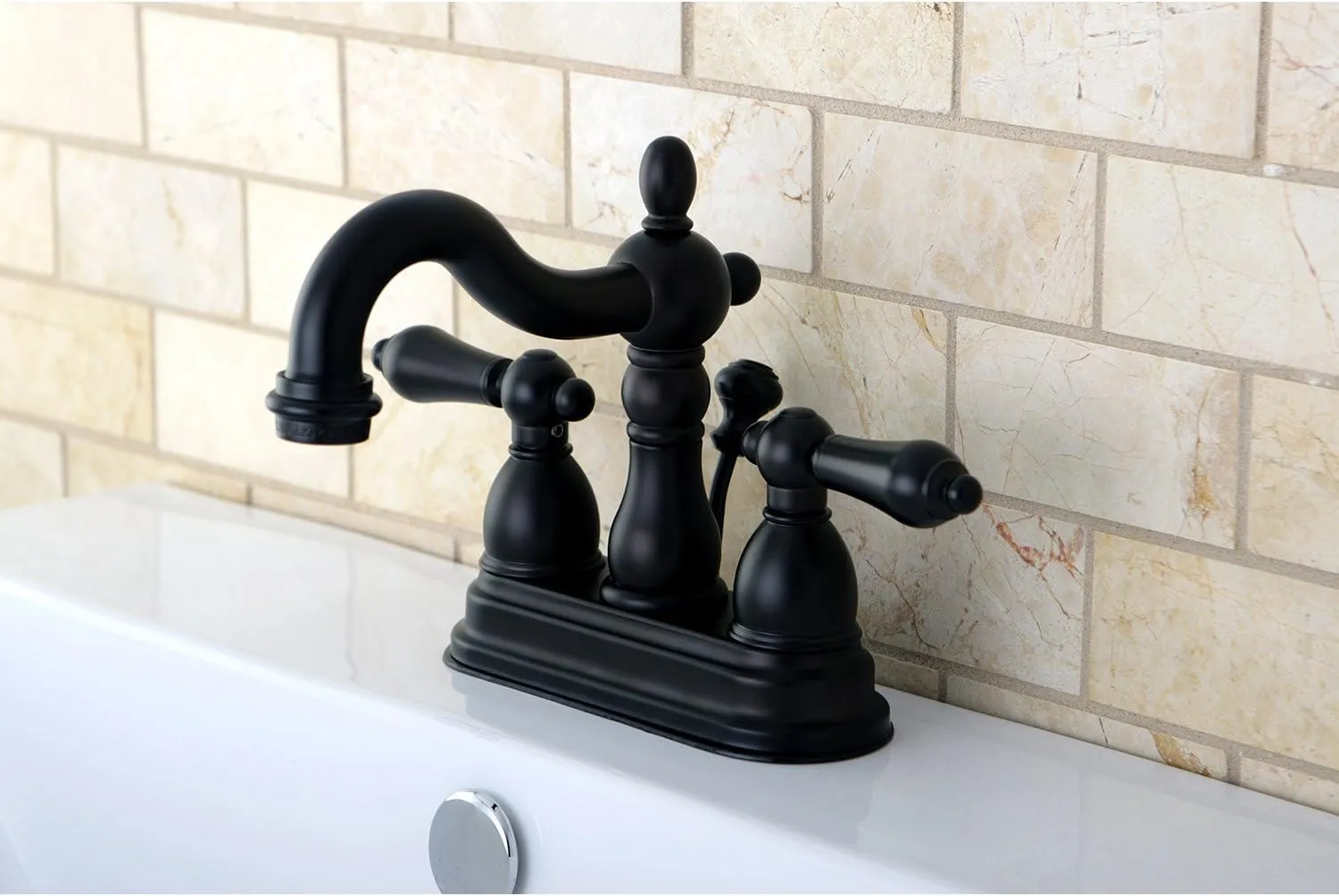 Kingston Brass KB1605AL Heritage 4-Inch Centerset Lavatory Faucet with Metal Lever Handle, Oil Rubbed Bronze
