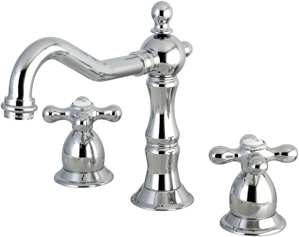 Kingston Brass KS1971AX Heritage Widespread Lavatory Faucet with Metal Cross Handle, Polished Chrome, 8-Inch Adjustable Center