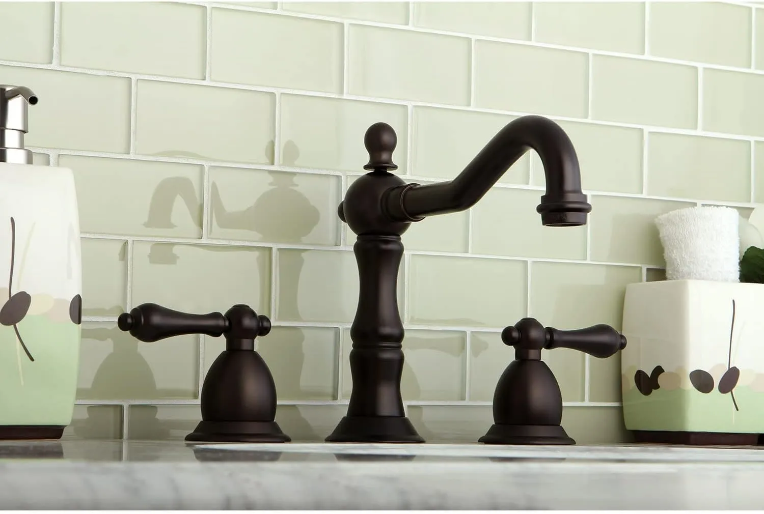 Kingston Brass KS1972AL Heritage Widespread Lavatory Faucet with Metal lever handle, Polished Brass,8-Inch Adjustable Center