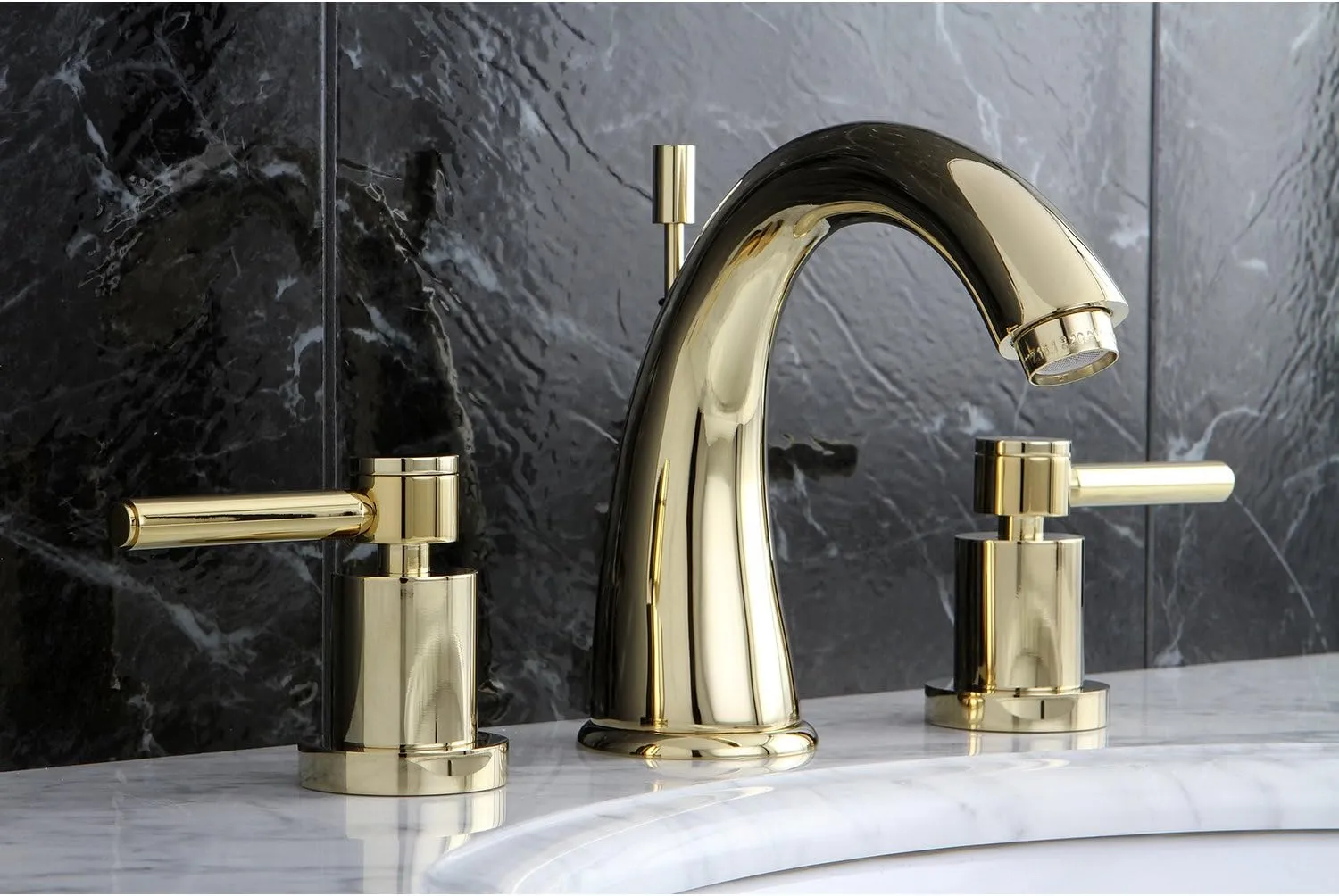 Kingston Brass KS2962DL Concord Widespread Lavatory Faucet with Metal lever handle, 7-Inch Spout Reach, Polished Brass