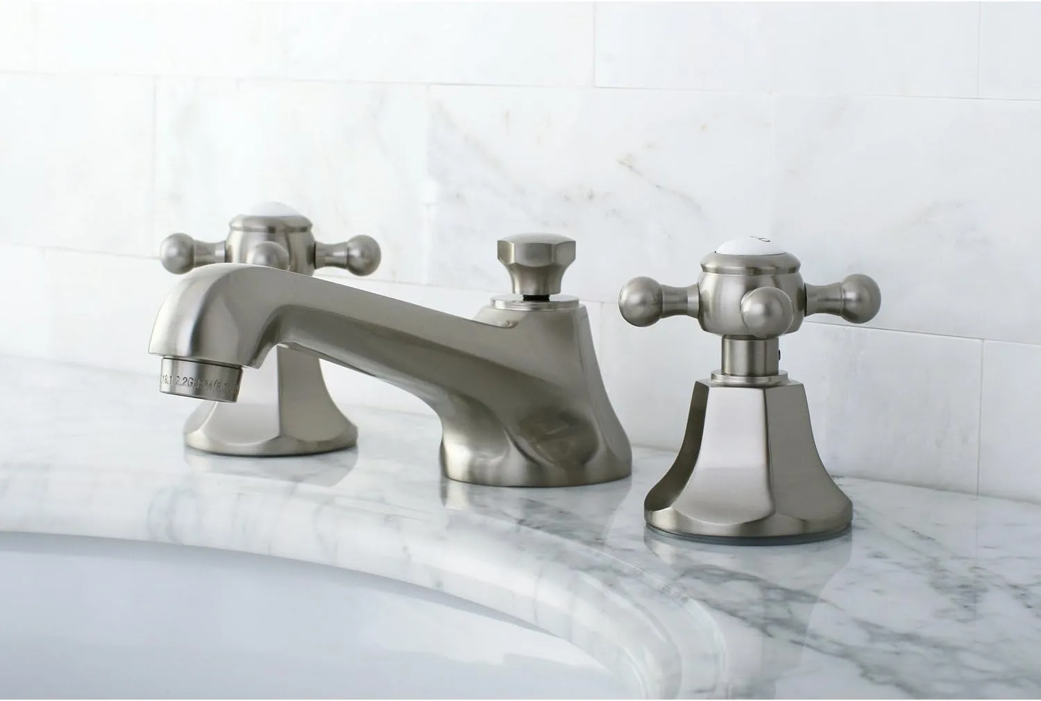 Kingston Brass KS4468BX Metropolitan Widespread Lavatory Faucet with Metal Cross Handle, Brushed Nickel,8-Inch Adjustable Center