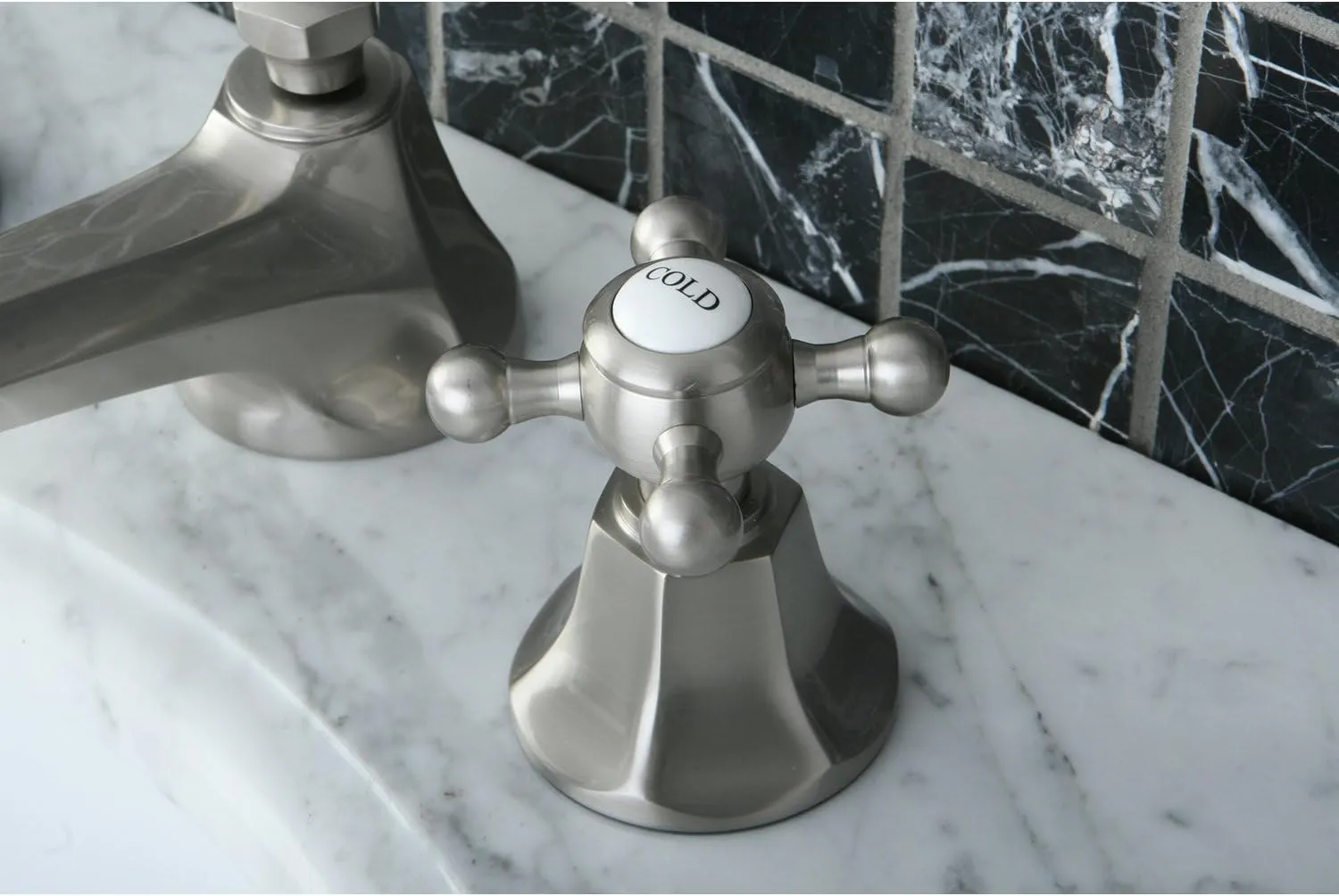 Kingston Brass KS4468BX Metropolitan Widespread Lavatory Faucet with Metal Cross Handle, Brushed Nickel,8-Inch Adjustable Center