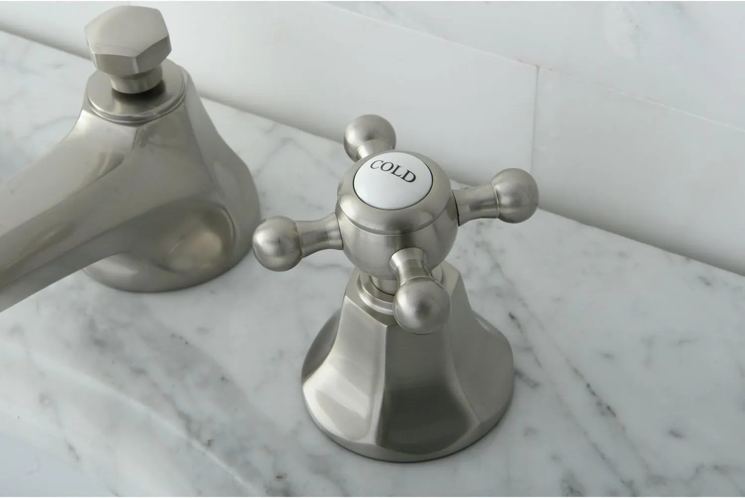 Kingston Brass KS4468BX Metropolitan Widespread Lavatory Faucet with Metal Cross Handle, Brushed Nickel,8-Inch Adjustable Center