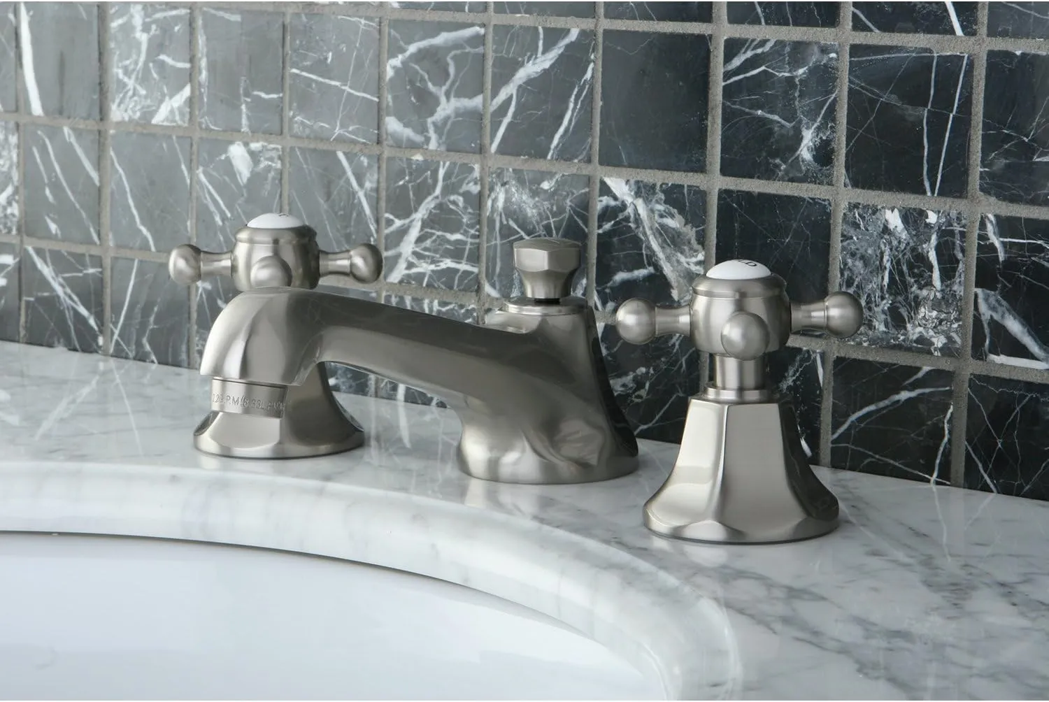 Kingston Brass KS4468BX Metropolitan Widespread Lavatory Faucet with Metal Cross Handle, Brushed Nickel,8-Inch Adjustable Center