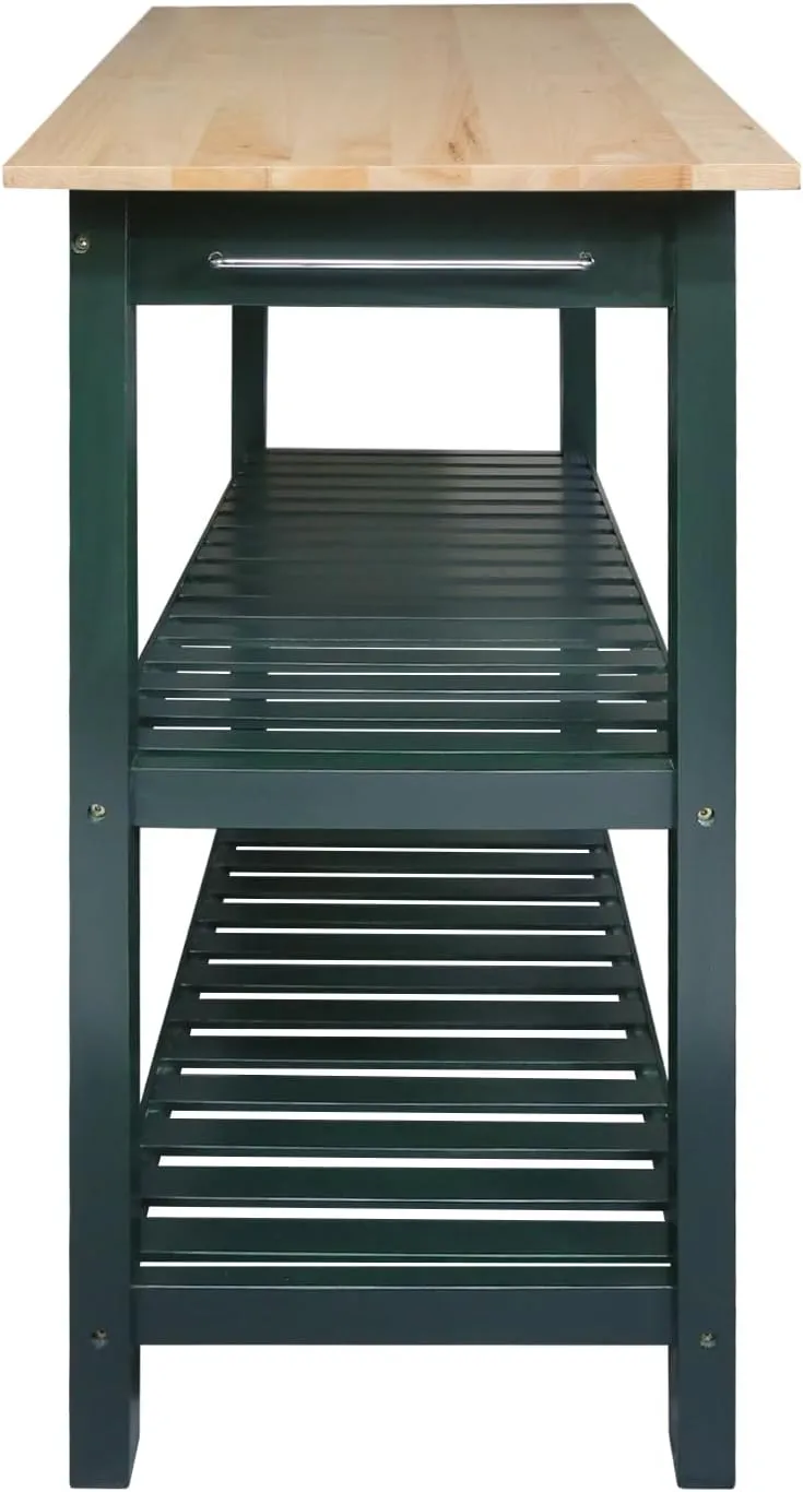Kitchen Island with Solid Wood Top, Natural/Hunter Green