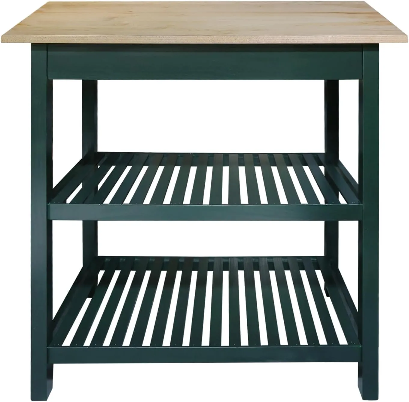 Kitchen Island with Solid Wood Top, Natural/Hunter Green