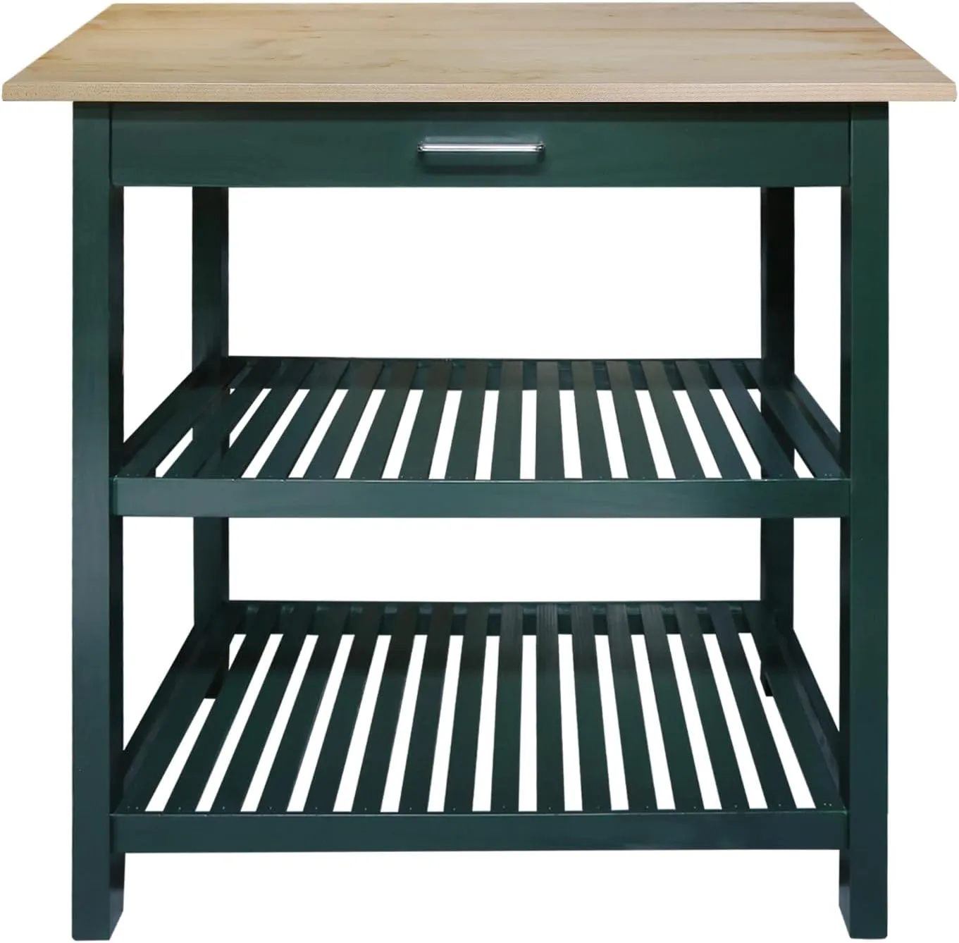 Kitchen Island with Solid Wood Top, Natural/Hunter Green
