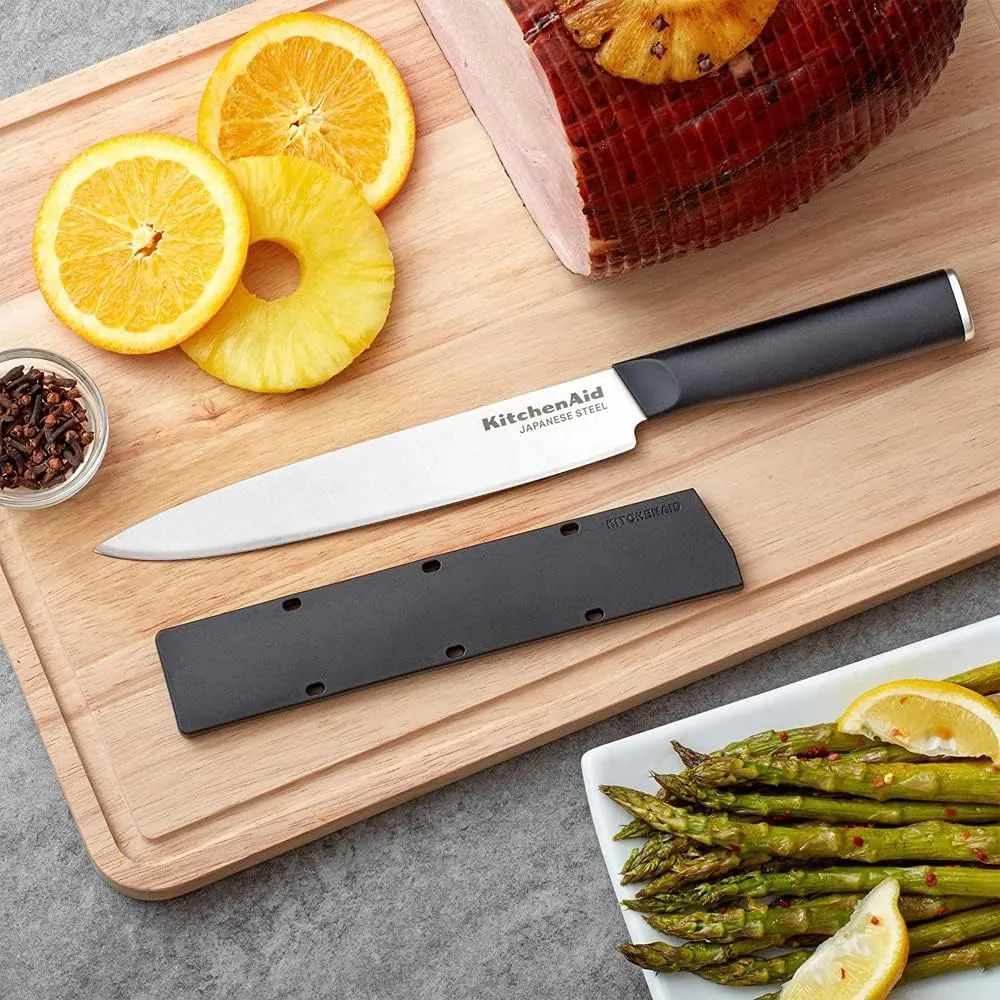 KitchenAid Classic Slicing Knife with Custom Fit Blade Cover, 8 inch, Sharp Kitchen Knife, High Carbon Japanese Stainless Steel Blade, Black