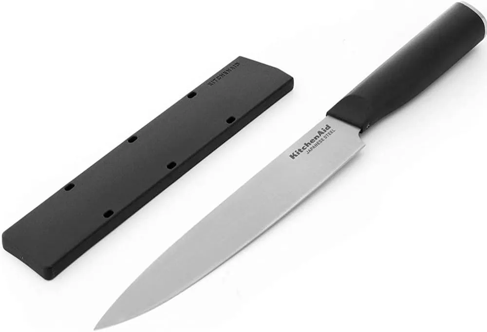 KitchenAid Classic Slicing Knife with Custom Fit Blade Cover, 8 inch, Sharp Kitchen Knife, High Carbon Japanese Stainless Steel Blade, Black