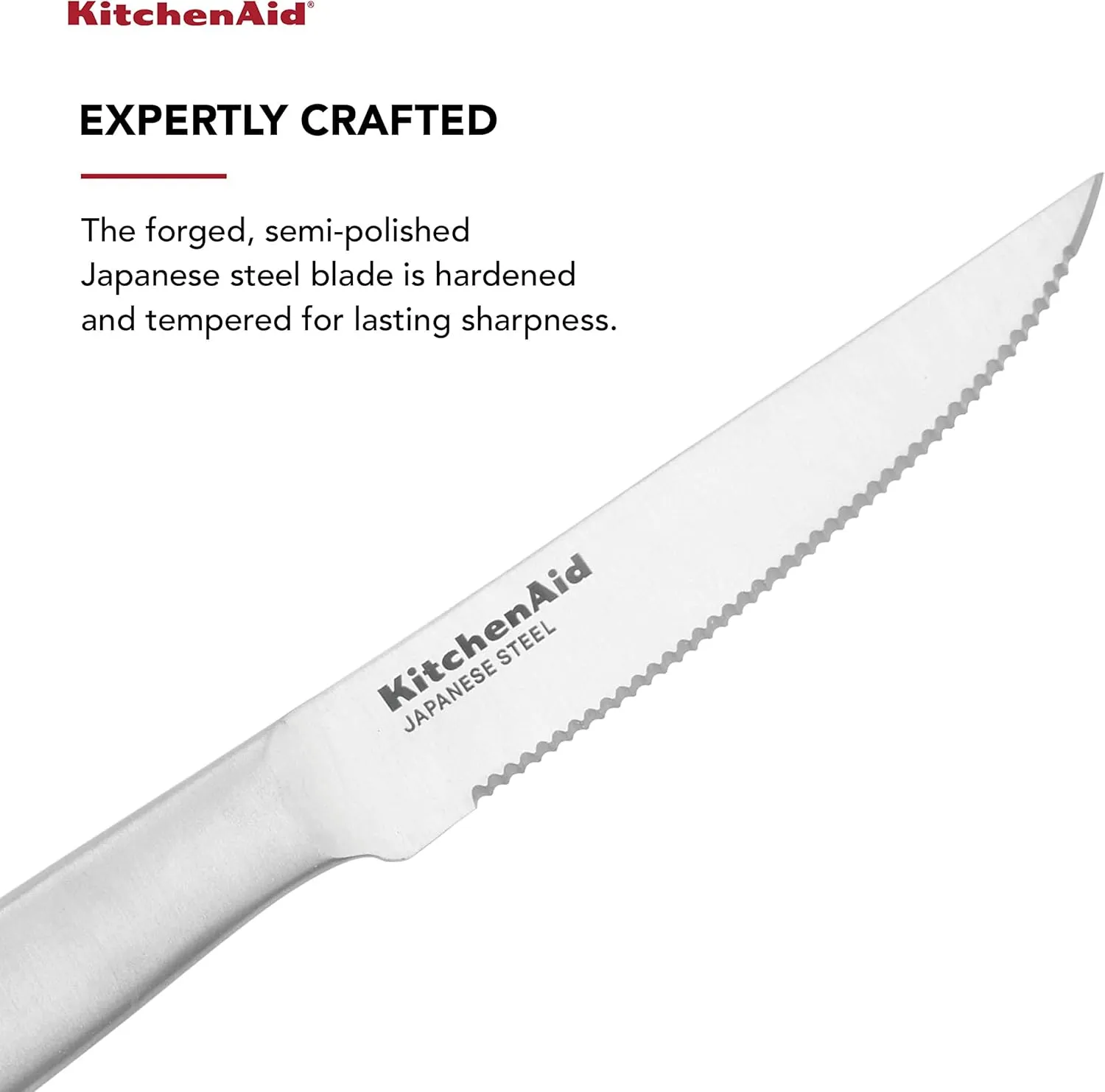 KitchenAid Gourmet Forged Steak Knife Set, High-Carbon Japanese Stainless Steel, 4 Piece, Brushed