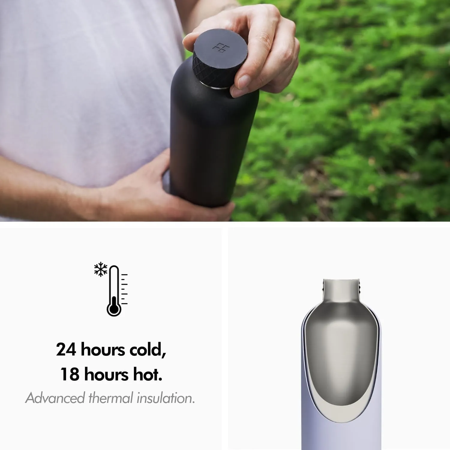 KIVY Insulated 32oz Leak Proof BPA-Free Metal Bottle - Slim, Screw Top, Black