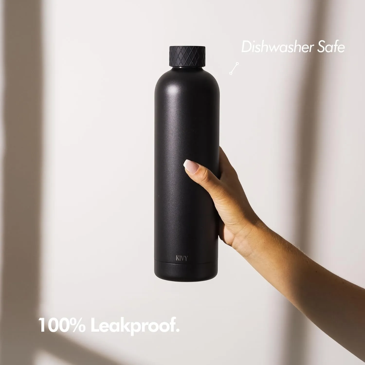 KIVY Insulated 32oz Leak Proof BPA-Free Metal Bottle - Slim, Screw Top, Black