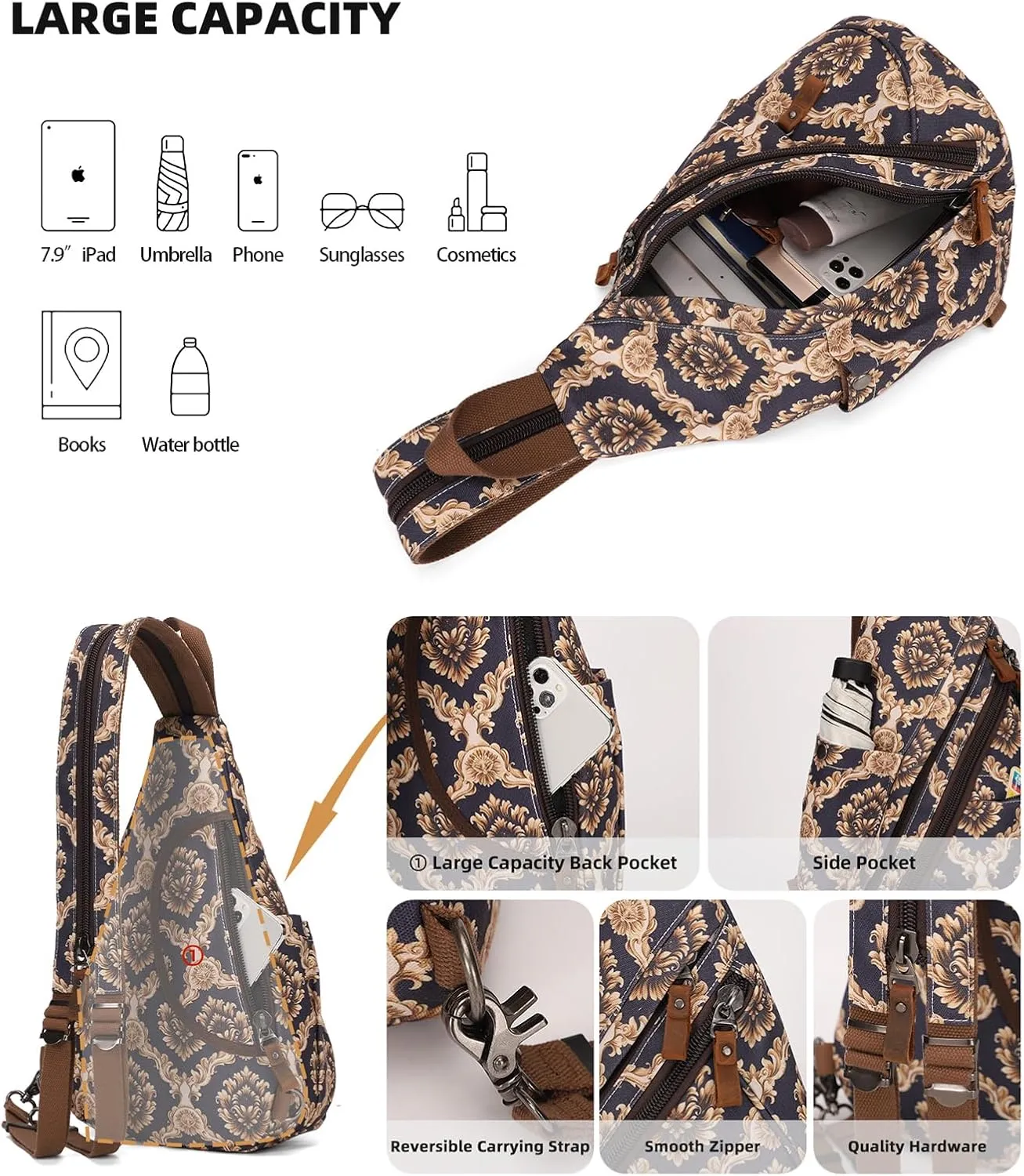 KL928 Canvas Sling Bag - Small Crossbody Backpack Shoulder Casual Daypack Rucksack for Men Women