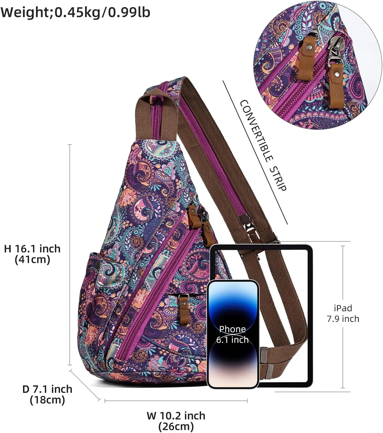 KL928 Canvas Sling Bag - Small Crossbody Backpack Shoulder Casual Daypack Rucksack for Men Women