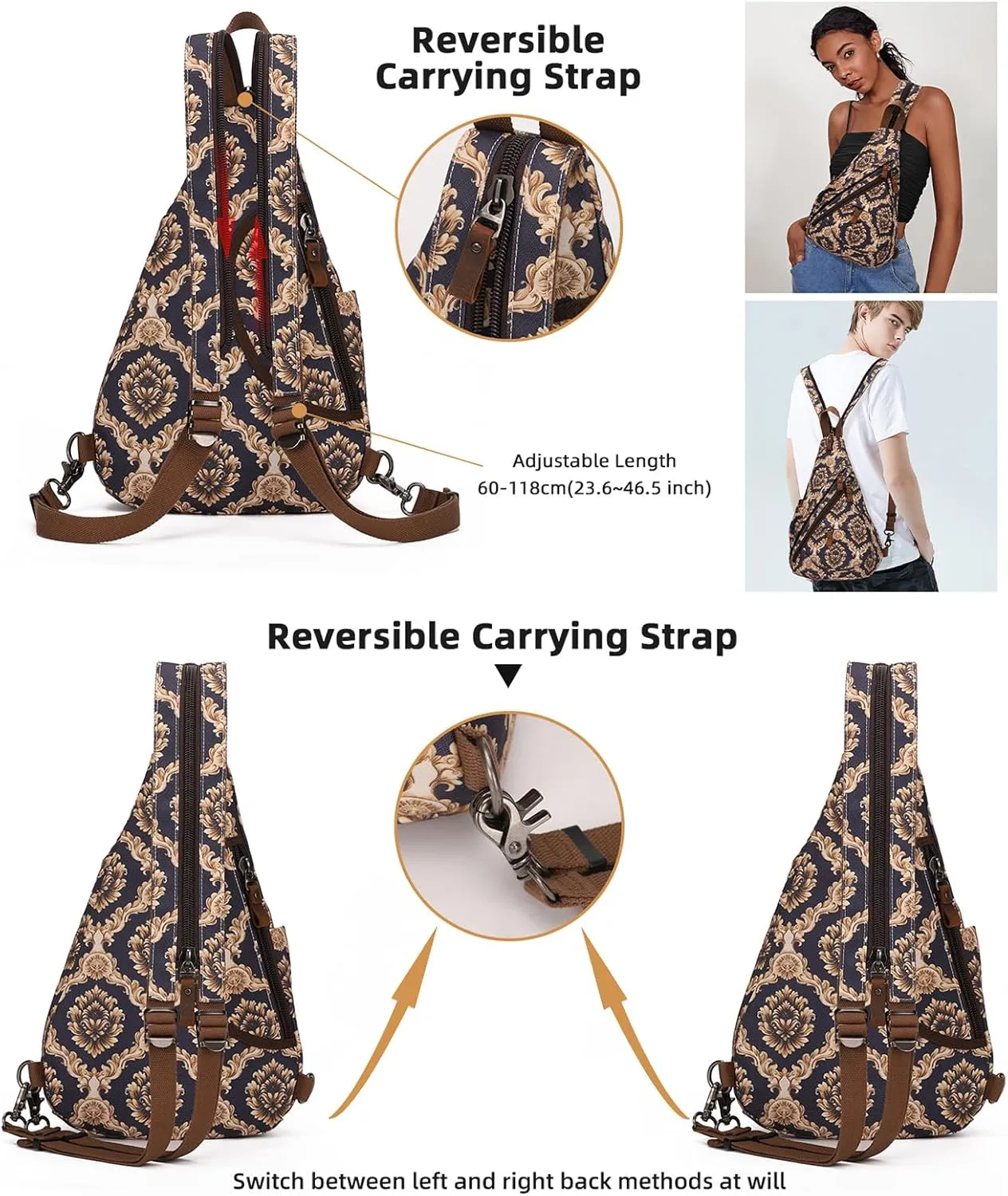 KL928 Canvas Sling Bag - Small Crossbody Backpack Shoulder Casual Daypack Rucksack for Men Women