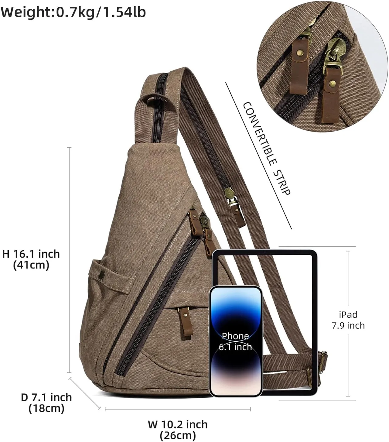 KL928 Canvas Sling Bag - Small Crossbody Backpack Shoulder Casual Daypack Rucksack for Men Women(Large Version)
