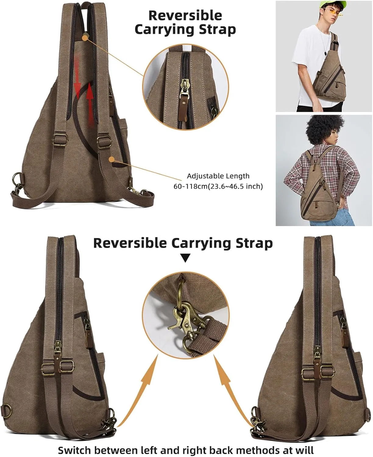 KL928 Canvas Sling Bag - Small Crossbody Backpack Shoulder Casual Daypack Rucksack for Men Women(Large Version)