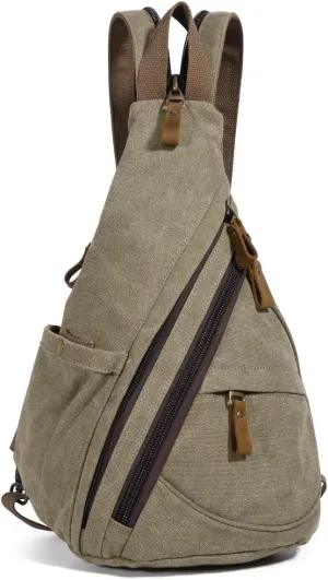 KL928 Canvas Sling Bag - Small Crossbody Backpack Shoulder Casual Daypack Rucksack for Men Women(Large Version)