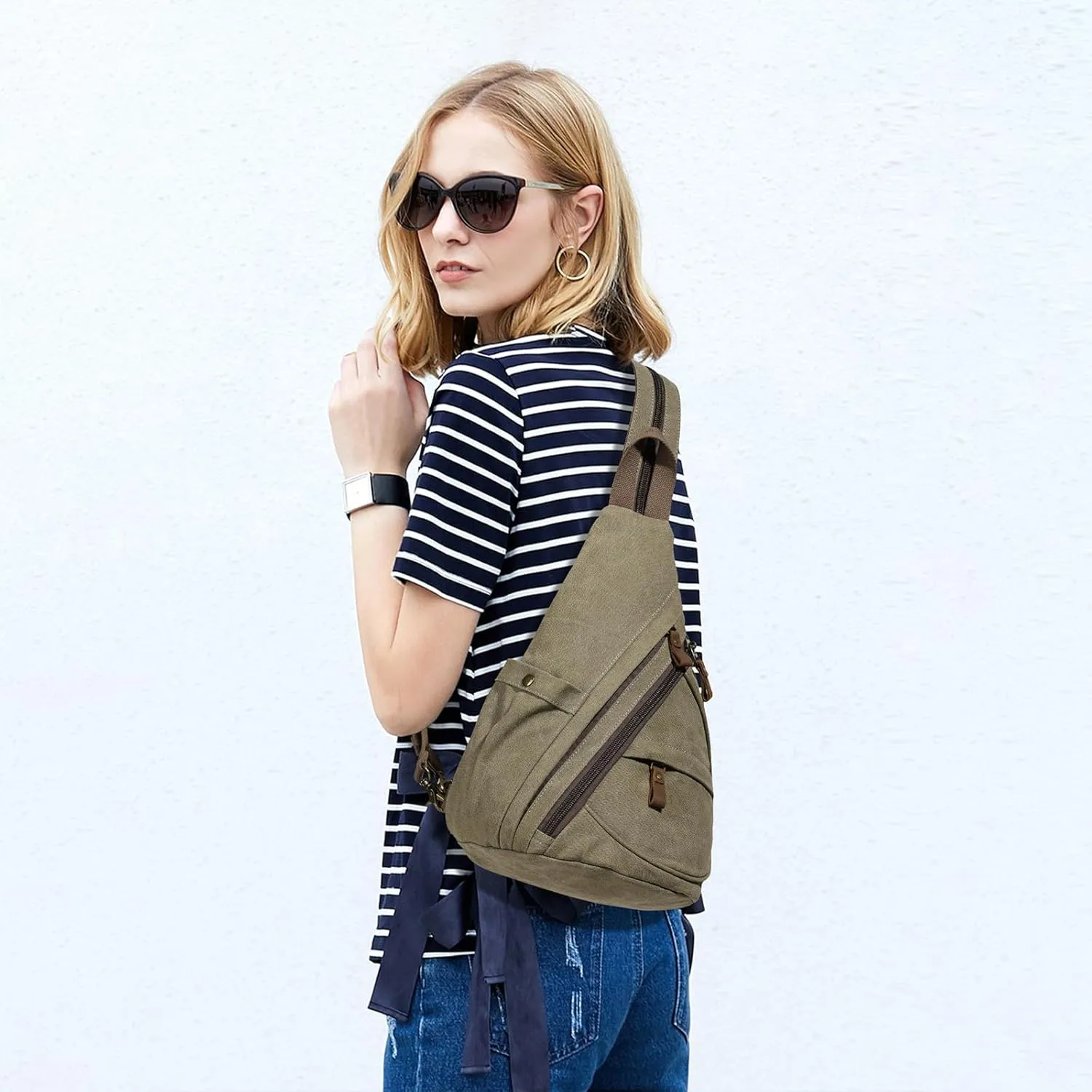 KL928 Canvas Sling Bag - Small Crossbody Backpack Shoulder Casual Daypack Rucksack for Men Women(Large Version)