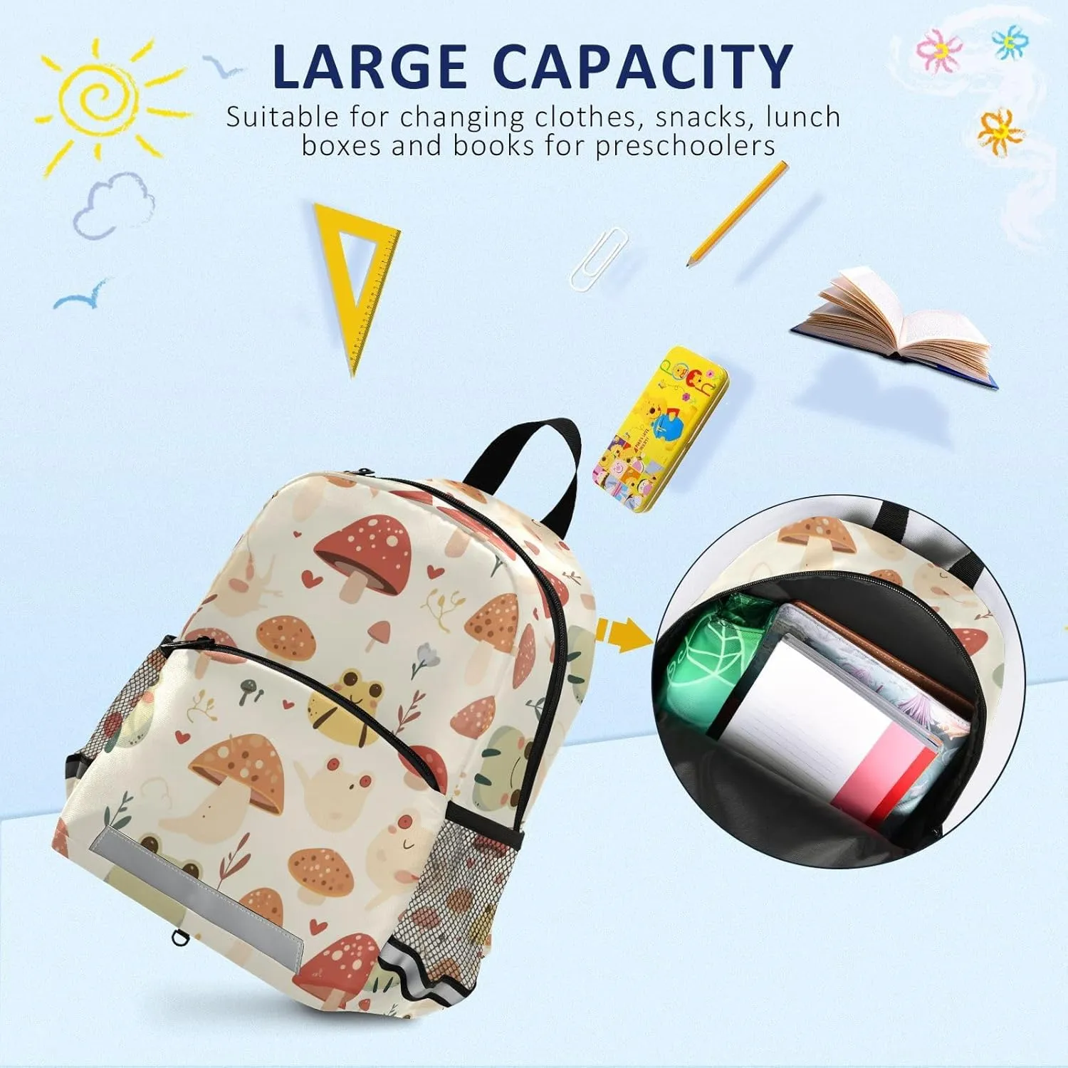 KLL Cute Backpack for Kindergarten Cute Frogs and Personalized Mushrooms Smoke Cute Travel Back Pack School Bag