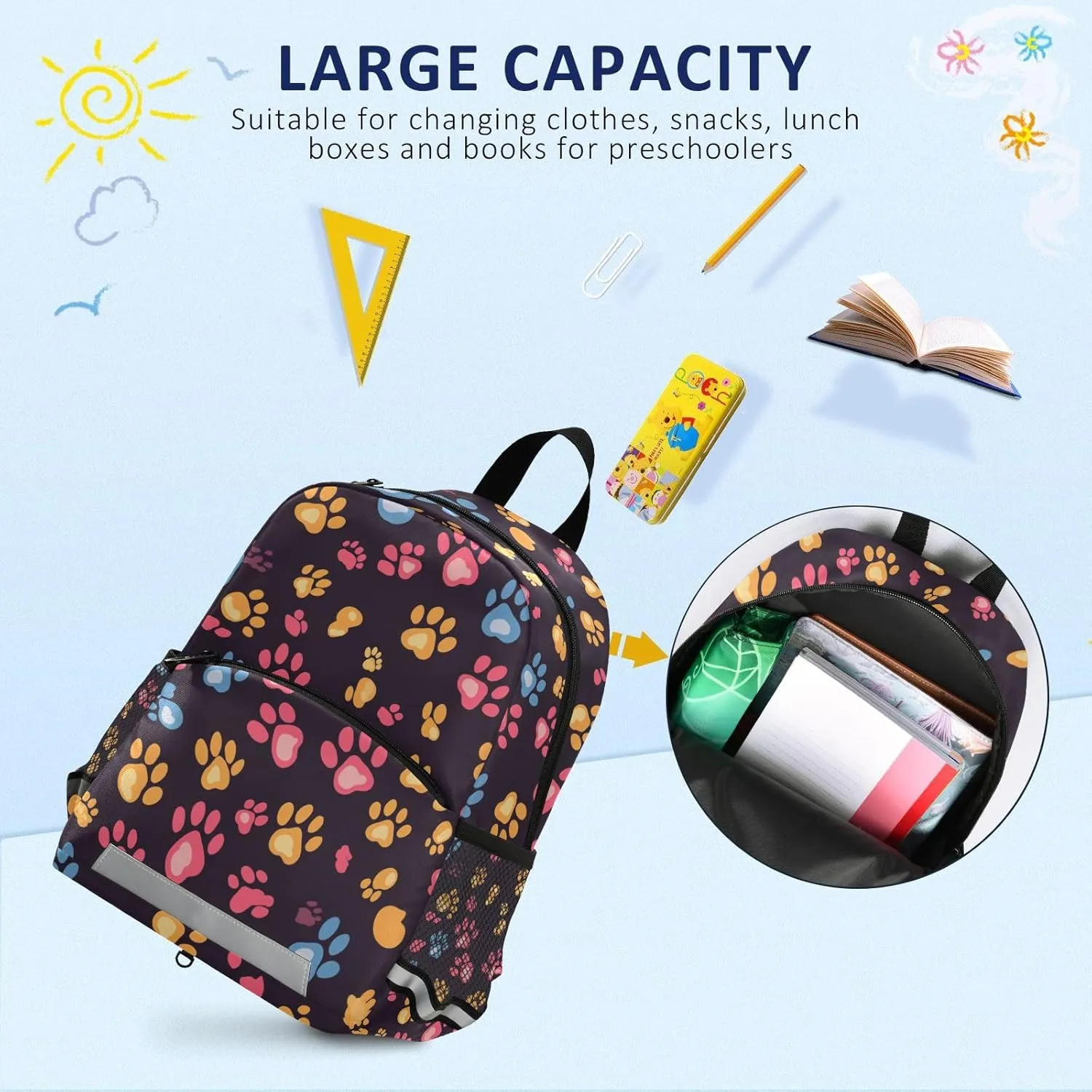 KLL Mini Toddler Backpacks Cute Paws Print Pitch Black Cute Travel Back Pack Bookbags for School
