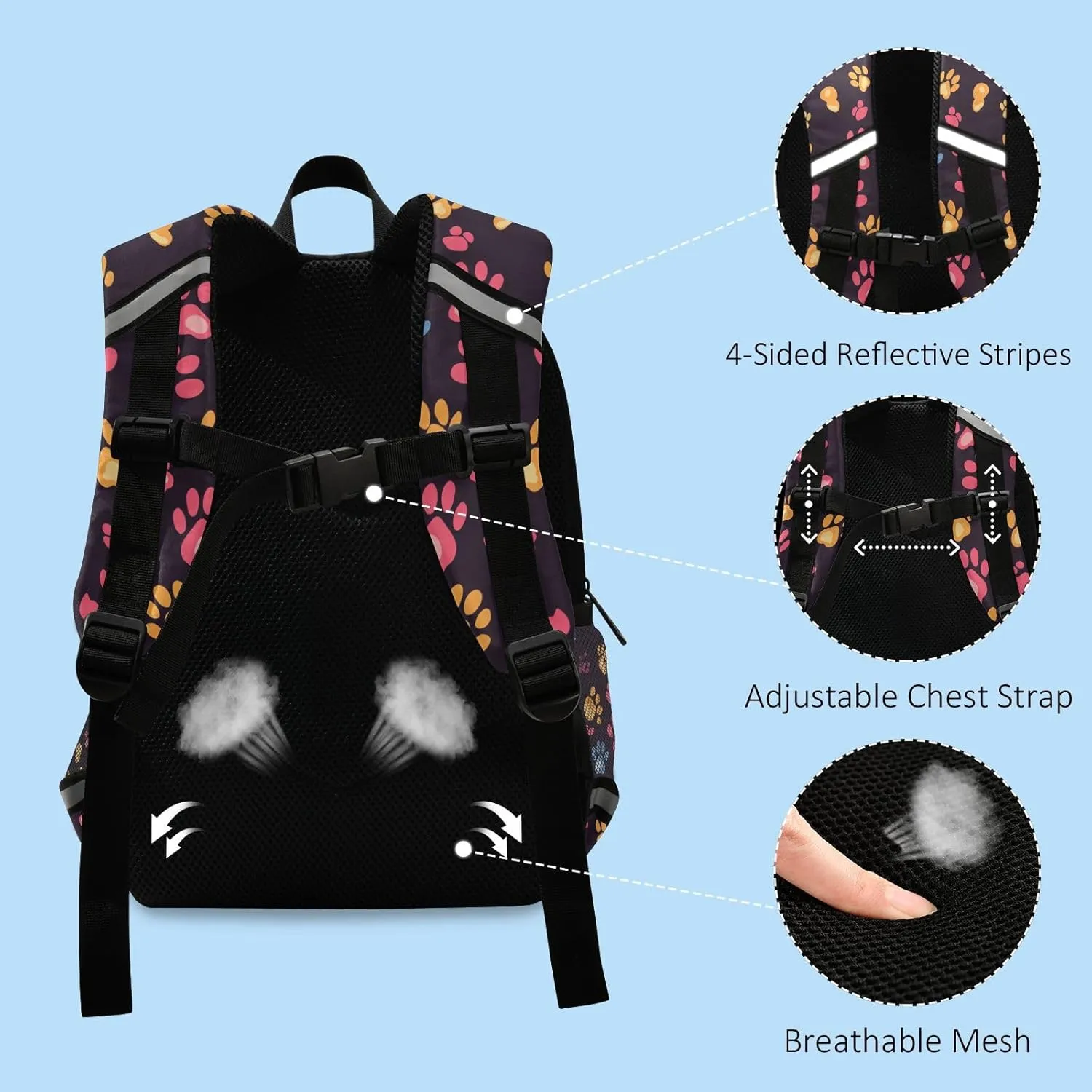 KLL Mini Toddler Backpacks Cute Paws Print Pitch Black Cute Travel Back Pack Bookbags for School