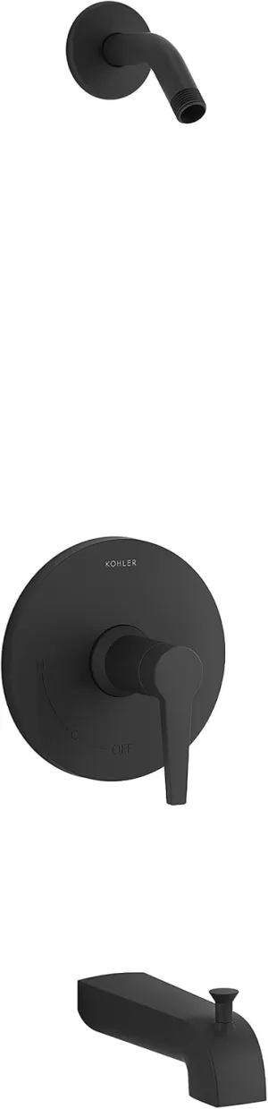 KOHLER K-TLS97074-4-BL Pitch Rite-Temp Bath And Shower Trim Set Less Showerhead, Includes Faceplate with Handle, Bath Spout, Shower Arm and Flange, Matte Black