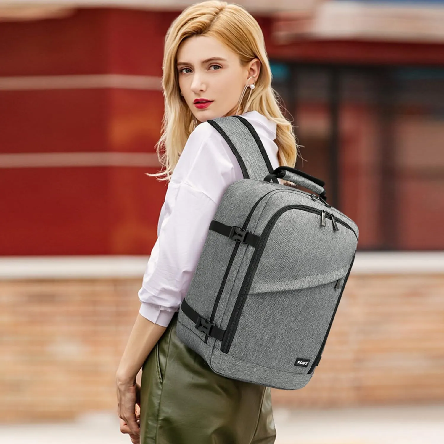 Kono Carry on Backpack, 16" Airplane Approved Under Seat Travel Backpack for Men and Women, Waterproof Lightweight Daypack for Flight 20L (Grey, Small)