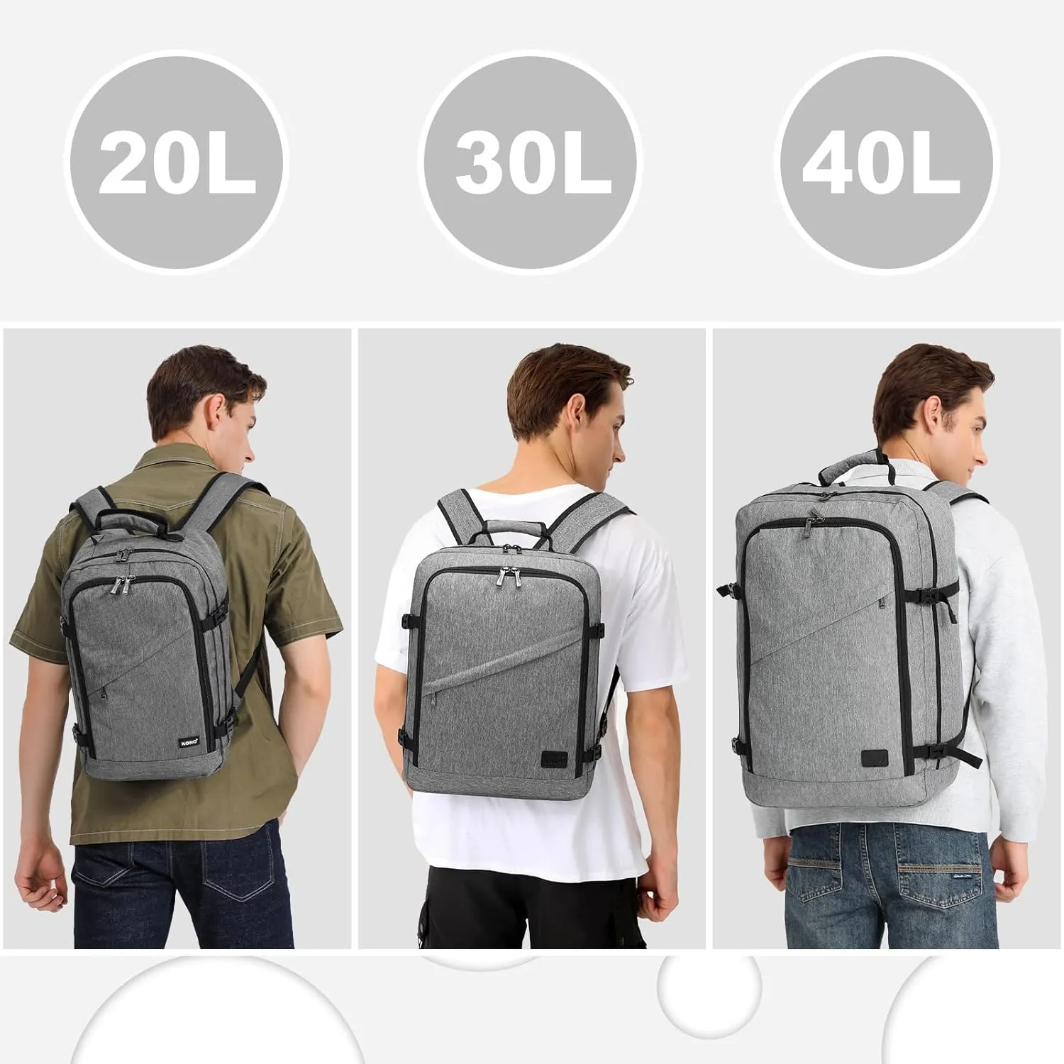 Kono Carry on Backpack, 16" Airplane Approved Under Seat Travel Backpack for Men and Women, Waterproof Lightweight Daypack for Flight 20L (Grey, Small)