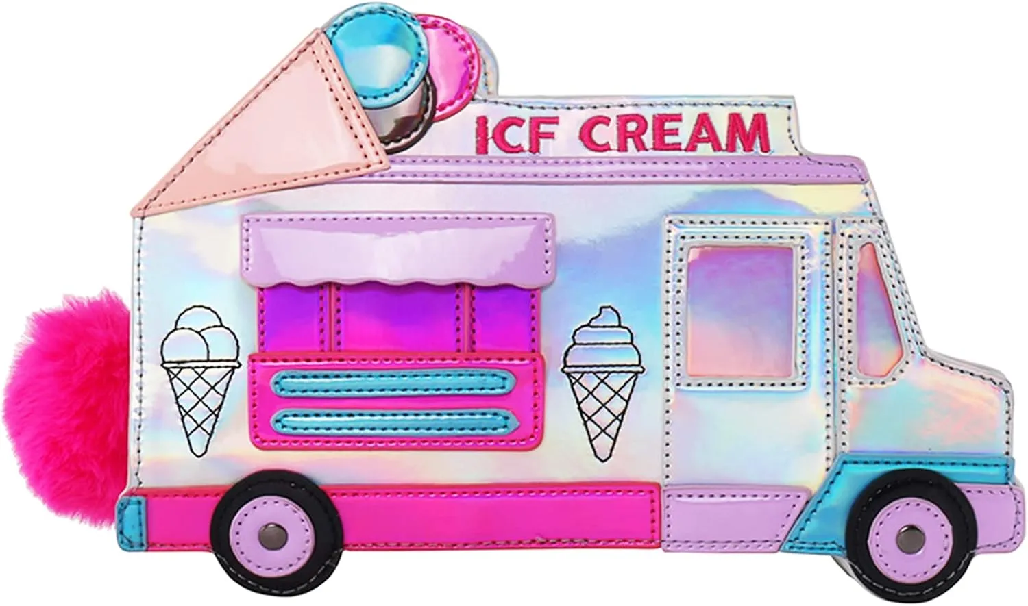 KUANG! Girls Cute Bus Taxi Shaped Chain Shoulder Bag Ice Cream Embroidered letter Women Crossbody Purse Handbags for Women